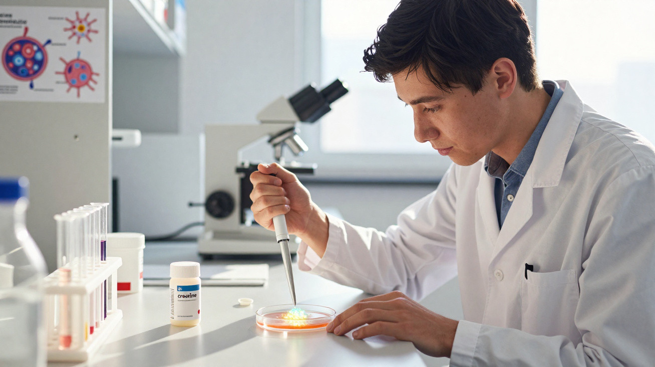 Jeune scientifique en blouse utilisant une pipette sur une boîte de Pétri en laboratoire lumineux.